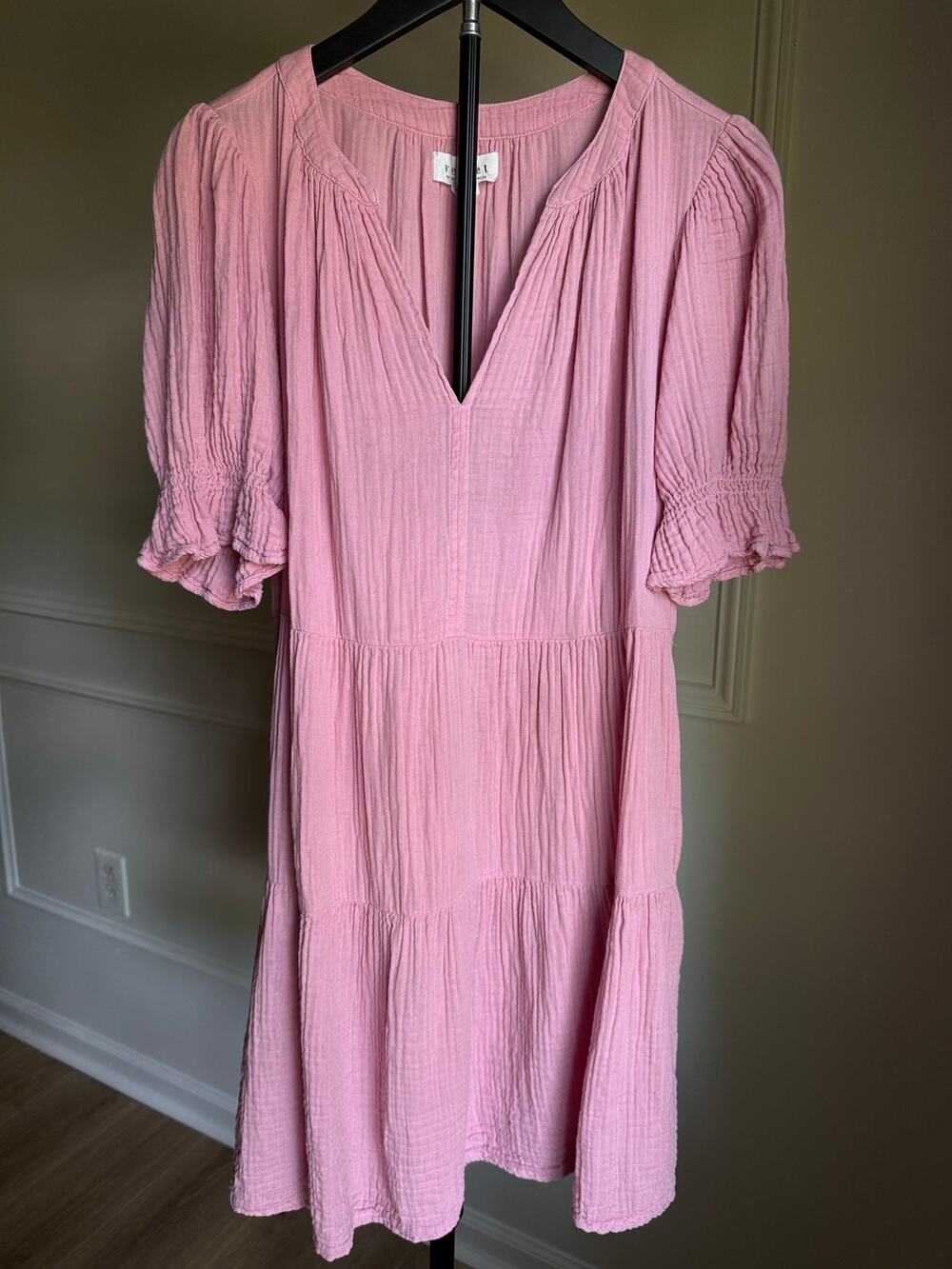 Velvet Graham Spencer Pink Cotton Gauze Tiered Babydoll Dress Medium